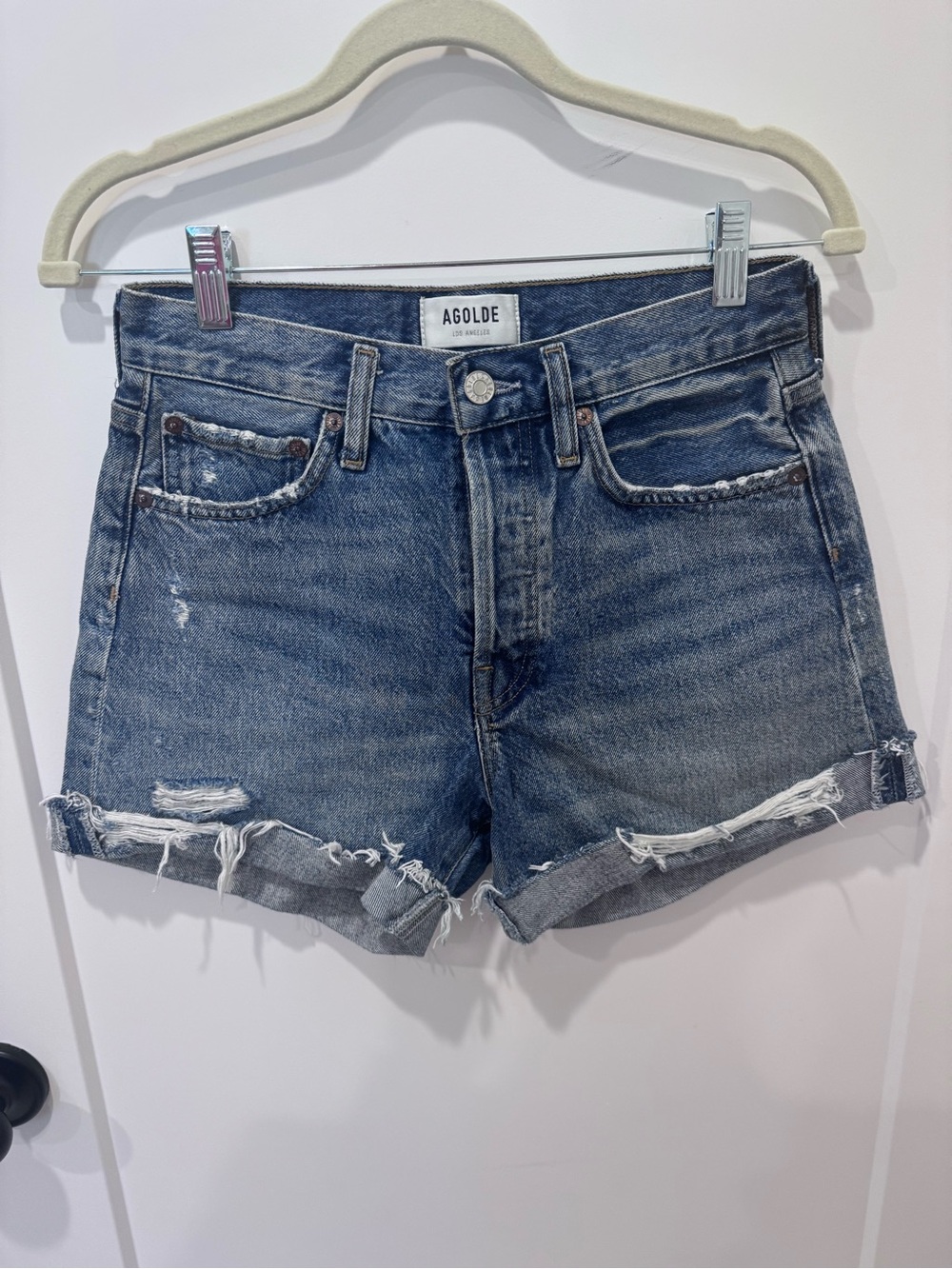 Agolde Parker Distressed Denim Cutoff Shorts - Blue